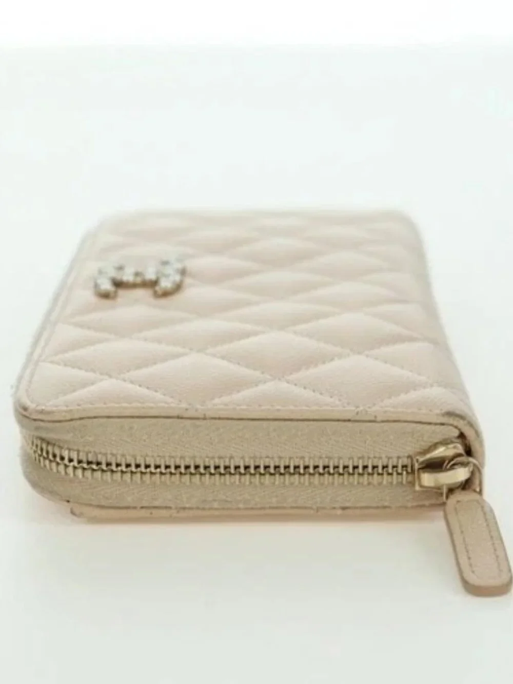 CHANEL Long Wallet Lamb Skin Beige Gold CC Auth 167178SAM